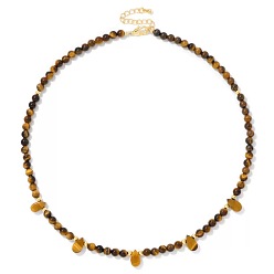 Тигровый глаз Регулируемое ожерелье из натуральных бусин тигрового глаза круглой и каплевидной формы диаметром 4 мм, элегантное повседневное украшение для женщин, подарок., золотые, 15.75 дюйм (40 см)