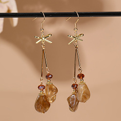 Верблюжий Серьги с подвесками из сплава и смолы, бантик с самородками, золотые, верблюжие, 80x20 мм