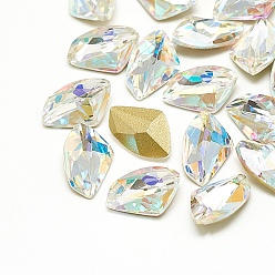 Colorful DIY Pointed Back K9 Glass Rhinestone Cabochons, Random Color Back Plated, Faceted, Axe, Colorful, 14x9x4.5mm, 20pcs/bag