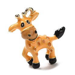 Олень Подвески из эмали и сплава, золотые, олень, 21x20x7 мм, отверстие : 2x1.4 мм