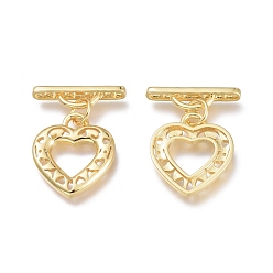 Настоящее золото 18K Латуни Переключить застежками, с прыжковых колец, долговечный, сердце, реальный 18 k позолоченный, бар: 16x4.3x2.6 mm, отверстие: 5.2x1.6 мм, Сердце: 16x14x1.7 мм, отверстие : 2.5x2.1 мм