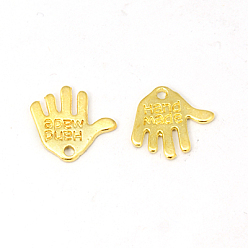 Golden Tibetan Style Alloy Charms, Cadmium Free & Lead Free, Hand Palm with Word Hand Made, Golden, 12.5x13x1mm, Hole: 1mm