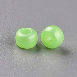 Lawn Green Plastic Pearlized Beads, Barrel, Lawn Green, 9x6mm, Hole: 3.5mm, about 1900pcs/500g.