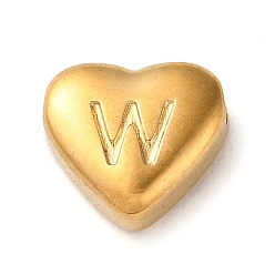 Letter W 201 Stainless Steel Beads, Golden, Heart, Letter W, 7x8x3.5mm, Hole: 1.5mm