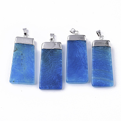 Озёрно--синий Кулон с натуральным агатом, с платиновым железом, трапециевидные, окрашенные, Плут синий, 51.5~55x22~24x5~10 мм, отверстие : 7x4 мм