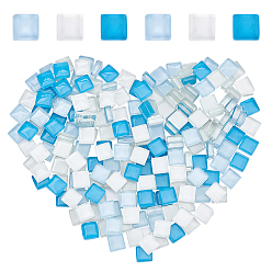 Небесно-голубой Прозрачные стеклянные кабошоны, мозаичные плитки, для украшения дома или поделок, квадратный, голубой, 10x10x4 мм, 200 шт / пакет