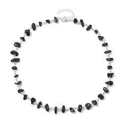 Обсидиан Ожерелья из бусин с кусочками натурального обсидиана, с 304 удлинителем цепи из нержавеющей стали, цвет нержавеющей стали, 16.65 дюйм (42.3 см)