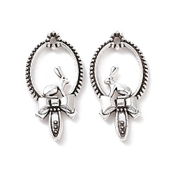 Античное Серебро Сплавочные подвески тибетского стиля, кролик с бантом, античное серебро, 26.5x13.5x3 мм, отверстие : 1.5 мм