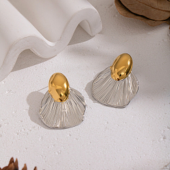 Настоящее золото 18K Европейский стиль 304 двухцветные серьги-гвоздики из нержавеющей стали, овальный с рыбьим хвостом, реальный 18 k позолоченный, 38x30 мм