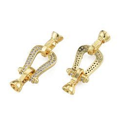 Real 14K Gold Plated Brass Pave Clear Cubic Zirconia Fold Over Clasps, Nickel Free, U-Shaped, Real 14K Gold Plated, 37mm, Clasp: 13.5x7.5x6.5mm, Inner Diameter: 4mm, Hole: 1.2mm, U-Shaped: 19x14x4mm