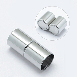 Stainless Steel Color Tarnish Resistant 304 Stainless Steel Magnetic Clasps with Glue-in Ends, Column, Stainless Steel Color, 20x9mm, Hole: 8mm