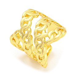Real 18K Gold Plated Rack Plating Brass Curb Chains Open Cuff Rings, Long-Lasting Plated, Lead Free & Cadmium Free, Real 18K Gold Plated, US Size 7 1/4(17.5mm)