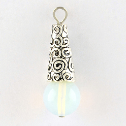 Opalite Opalite Pendants, with Alloy Findings, Antique Silver, Snowcone, 35.5x12.5x12.5mm, Hole: 3mm