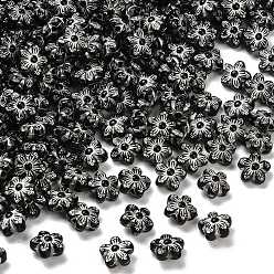 Черный Непрозрачные акриловые бусины, цветок, серебристого металла, обвитыми, чёрные, 10x10.5x6 мм, отверстие : 1.6 мм, Около 185 шт / 500 г