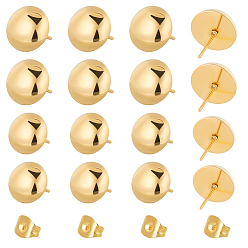 Golden 304 Stainless Steel Stud Earrings, with Ear Nuts, Hypoallergenic Earrings, Half Round, Golden, 10pairs/box