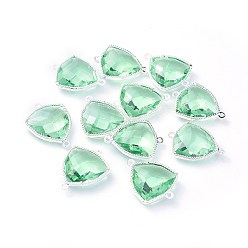 Аквамарин Соединители стеклянные ссылки, с фурнитурой Berzel с открытой спиной из экологически чистого сплава, граненые, треугольные, серебряный цвет гальваническим, аквамарин, 24x19x7 мм, отверстие : 1.5 мм