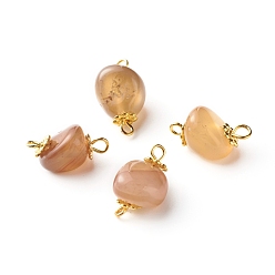 Оранжево-Красный Бусины, окрашенные натуральным агатом, соединители звеньев, с цветочными бусинами из сплава и латунной булавкой для глаз, золотые, самородки, оранжево-красный, 17.2~20x10~11.5x8.5~10 мм, отверстие : 1.6~3.3x2.2 мм