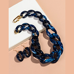 Полуночно-синий Комплекты акриловых цепочек-ожерельев и серег-подвесок, золотые, темно-синий, колье: 19.69 дюйм (50 см)