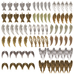 Mixed Color Tibetan Style Pendants, Wing, Mixed Color, 23x20x2mm, about 80pcs/set