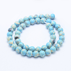 Light Blue Synthetic Imperial Jasper Beads Strands, Round, Light Blue, 6~6.5mm, Hole: 1mm, about 64pcs/strand, 15.3 inch(39cm)