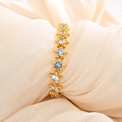 Прозрачный Женские браслеты из латуни с кубическими циркониями, звезда, с синтетическими бирюзовый, реальный 18 k позолоченный, прозрачные, 7-7/8 дюйм (20 см), внутренний диаметр: 7-1/8 дюйм (18 см)