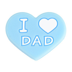 Sky Blue Father's Day Silicone Focal Beads, Heart with Word I Love Dad, Sky Blue, 24.4x19.5x9.9mm