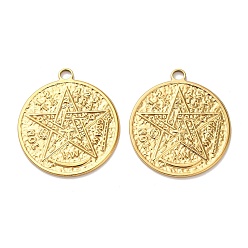 Настоящее золото 18K 304 подвески из нержавеющей стали, плоские круглые со звездой, ионное покрытие (ip), реальный 18 k позолоченный, 45.5x41x2 мм, отверстие : 4 мм