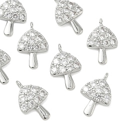 Real Platinum Plated SHEGRACE Brass Micro Pave Cubic Zirconia Pendants, Mushroom Charms, Cadmium Free & Nickel Free & Lead Free, Clear, Real Platinum Plated, 13.5x9x2mm, Hole: 1.2mm