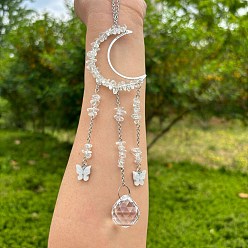 Хрусталь Обернутые проволокой кристаллы натурального кварца и металлические подвесные украшения в форме луны, стеклянная круглая кисточка для украшения оконного сада, 270x50 мм
