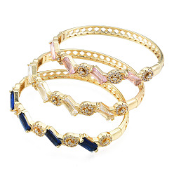 Mixed Color Cubic Zirconia Rectangle & Evil Eye Hinged Bangle, Real 18K Gold Plated Brass Jewelry for Women, Mixed Color, Inner Diameter: 2x2-1/2 inch(5x6.2cm)