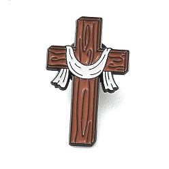 Cross Religion Enamel Pins, Alloy Lapel Pin Backs for Backpack Clothes, Black, Sandy Brown, Christian Resurrection Cross, 30x19mm