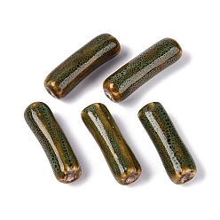 Olive Drab Vintage Handmade Porcelain Beads, Fancy Antique Glazed Porcelain, Barrel, Olive Drab, 38~40x11.5~13.5mm, Hole: 2.5~4mm
