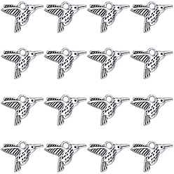 Античное Серебро 100 шт. подвески-шармы в виде колибри из сплава в тибетском стиле, без кадмия и без свинца, античное серебро, 12x17x3 мм, отверстие : 2 мм