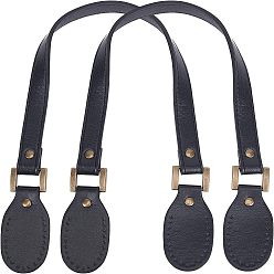 Black PU Leather Bag Handle, with Antique Bronze Alloy Findings, Bag replacement Accessories, Black, 58.5x2cm, Hole: 1.2mm