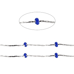 Синий Цепи из нержавеющей стали boston link, с эмалевыми бусинами и катушкой, долговечный, пайки, плоско-круглые, цвет нержавеющей стали, синие, 1x1 мм, около 32.8 футов (10 м) / рулон
