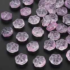 Pearl Pink Two Tone Transparent Baking Paint Glass Beads, Paw Print, Pearl Pink, 13.5x15x8.5mm, Hole: 1.2mm