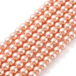 Dark Orange Eco-Friendly Dyed Glass Pearl Round Beads Strands, Grade A, Cotton Cord Threaded, Dark Orange, 6mm, Hole: 0.7~1.1mm, about 72pcs/strand, 15 inch