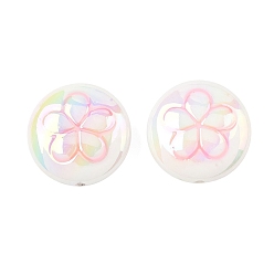 Белый 2 акриловые бусины с УФ-покрытием, радужный, плоские круглые с цветком, с эмалью, белые, 24.5x10.5~11 мм, отверстие : 2.2 мм