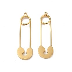 Настоящее золото 14K 304 подвески из нержавеющей стали, прелести скрепки, реальный 14 k позолоченный, 28x8.5x1.5 мм, отверстие : 1.2 мм