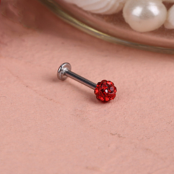 Рубин 316l хирургические лабреты из нержавеющей стали с круглым шариком без резьбы, с полимерной глиной горный хрусталь, цвет нержавеющей стали, рубин, 8 мм, штифты : 1.2 мм, Руководитель: 4 mm