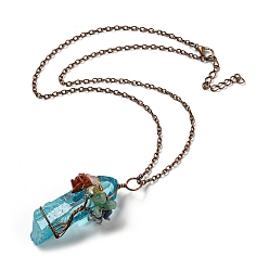 Pale Turquoise Quartz Crystal Pendant Necklaces, with Iron Chains, Bullet, Pale Turquoise, 18.31~18.50 inch(46.5~47cm)
