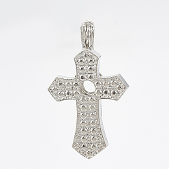 Platinum Brass Locket Pendants, Cage Pendants, Hollow, Cross, Platinum, 40x23x9mm, Hole: 5x3mm, Inner measure: 8mm