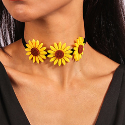 Желтый Войлок 3 ожерелья-чоклеры с подсолнухами для женщин, желтые, 12.20 дюйм (31 см)