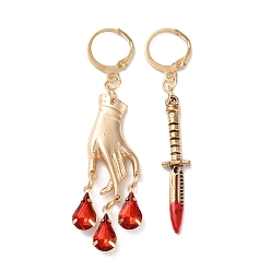 Light Gold Alloy With Rhinestone Earrings Sets, Hand & Dagger, Light Gold, 60~65x8~14mm