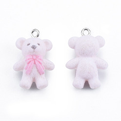 Белый Дым Непрозрачные подвески смолы, с платиновыми тоновыми железными петлями, амулеты стайного медведя, серый, 30.5x20x13 мм, отверстие : 2.5 мм