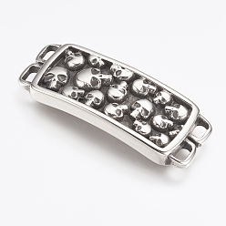 Antik Silber Farbe 316 Kronleuchterkomponenten aus chirurgischem Edelstahl, Rechteck mit Totenkopf, Antik Silber Farbe, 36.5x13.5x4 mm, Bohrung: 2x4 mm