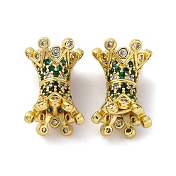 Настоящее золото 18K Винтовые застежки из латуни с микропаве из кубического циркония, без кадмия, без никеля и без свинца, корона, реальный 18 k позолоченный, 15x10 мм, штифты : 0.7 мм