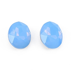 Sapphire K9 Glass Rhinestone Cabochons, Pointed Back & Back Plated, Faceted, Oval, Sapphire, 10x8x4mm