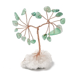 Зеленый Авантюрин Натуральные зеленые авантюриновые чипсы дерево жизни украшения, кварцевая основа с медной проволокой, фен-шуй энергетический камень подарок для домашнего офиса украшение рабочего стола, 31~46x28~33x61~75 мм