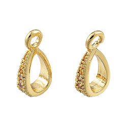 Real 14K Gold Plated Brass Micro Pave Clear Cubic Zirconia Tube Bails, Loop Bails, Nickel Free, Teardrop, Real 14K Gold Plated, 11.5x6x3mm, Hole: 1.6mm